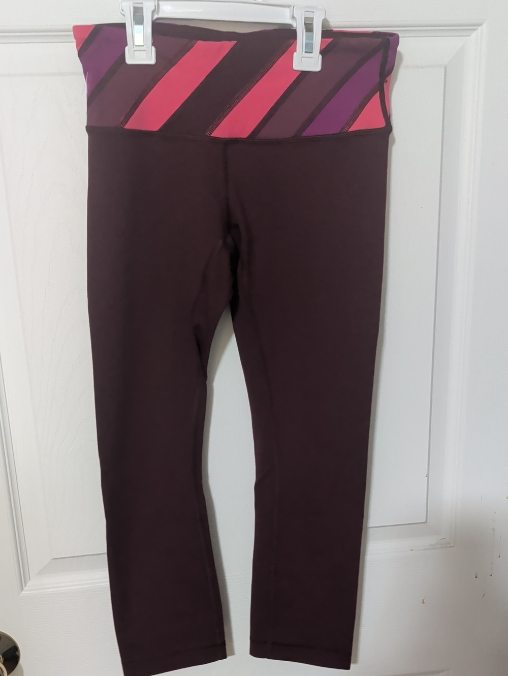 lululemon athletica Plum Leggings with Pink & Purple Stripe Waistband